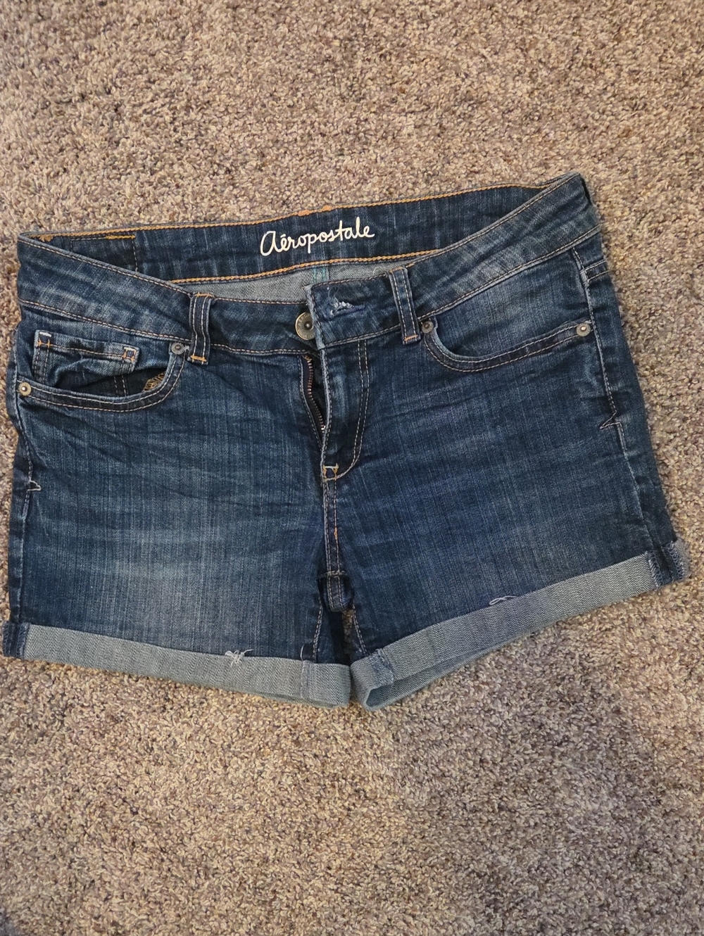 Aeropostale Women's Dark Blue Denim Cuffed Jean Shorts